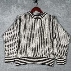 Vintage LL Bean Sweater Womens S White Birdseye Wool Pullover Norway *FLAW